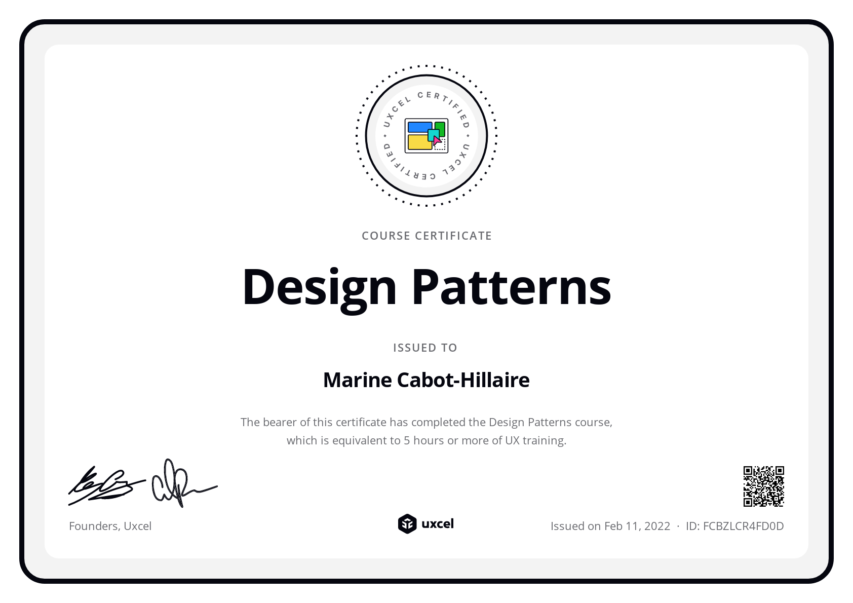 Marine Hillaire's certificate